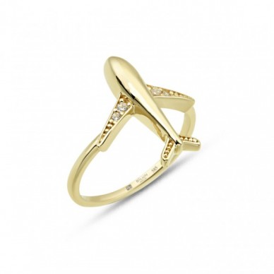 Uçak Figürlü 14K Altın Yüzük