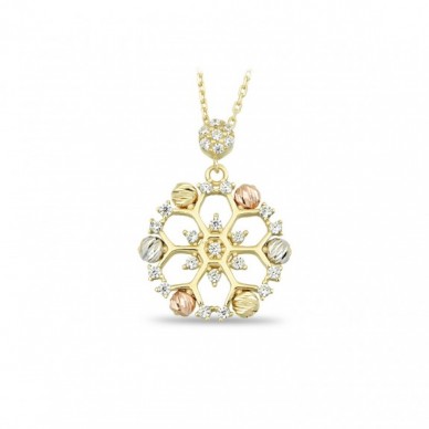 Dorika Toplu Kar Tanesi 14K Altın Kolye