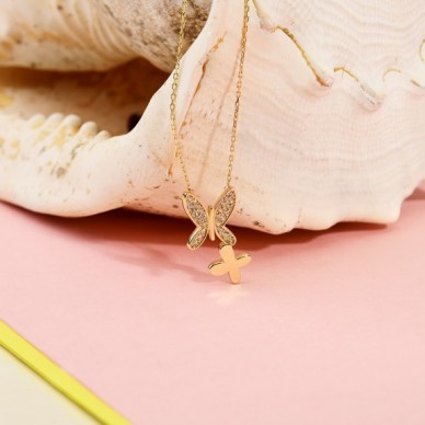 Ayrılmaz Kelebekler 14K Altın  Kolye