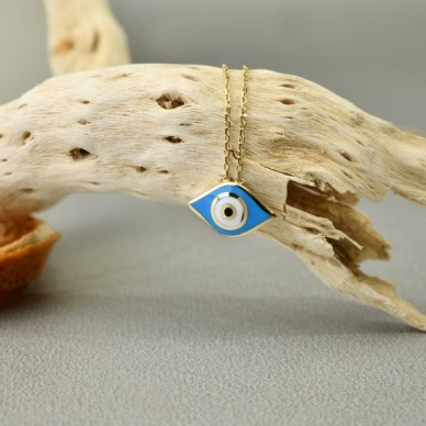 Mavi - Lacivert Mineli Göz 14K Altın Kolye