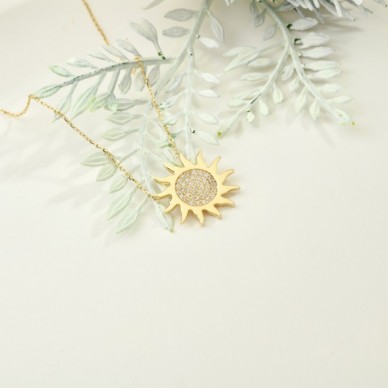 Parlayan Güneş 14K Altın Kolye