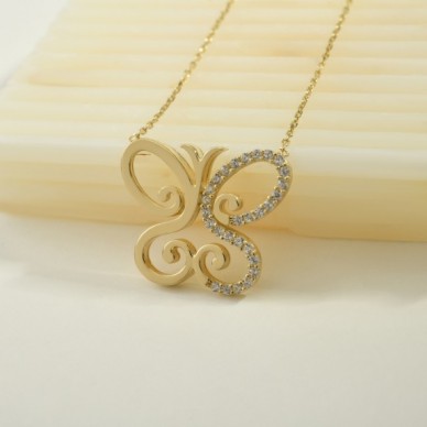 Otantik Kelebek 14K Altın Kolye