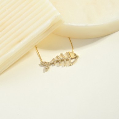 Balık Kılçığı 14K Altın Kolye