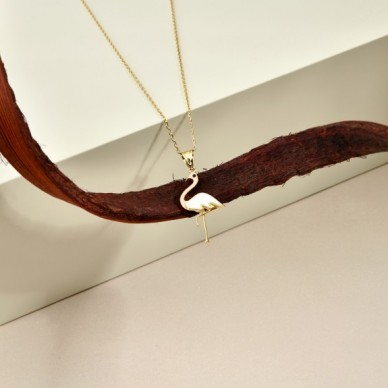 Mineli Flamingo 14K Altın Kolye