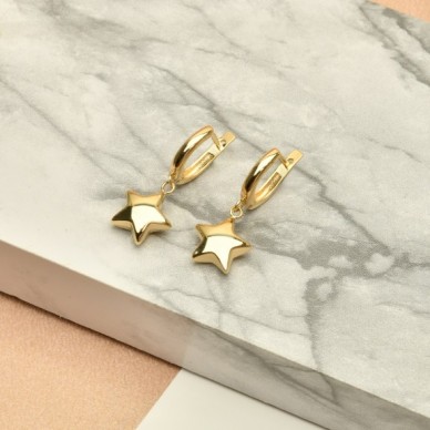 Yıldız Sallantılı Halka 14K Altın Küpe