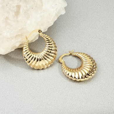 İstiridye Halka 14K Altın Küpe