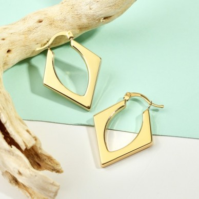 Karo Motifli 14K Altın Küpe