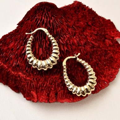 Bombeli Halka 14K Altın Küpe