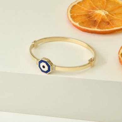 Nazar Boncuğu Motifli 14K Altın Kelepçe