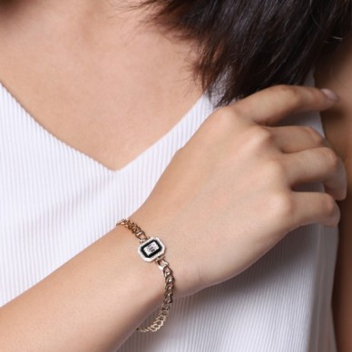 Baget Taşlı Siyah Mineli 14K Altın Bileklik