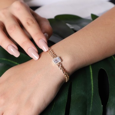 Baget Taşlı 14K Altın Bileklik