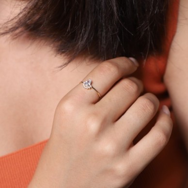 Damla Taşlı Minimal Kış Güneşi 14K Altın Yüzük