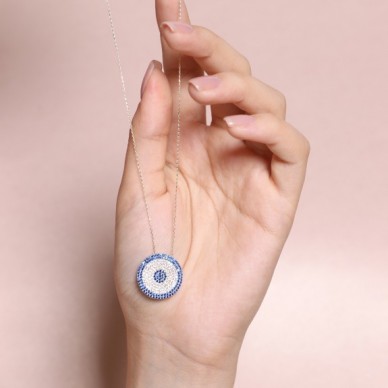 9 Sıra Taşlı Nazar Boncuğu 14K Altın Kolye