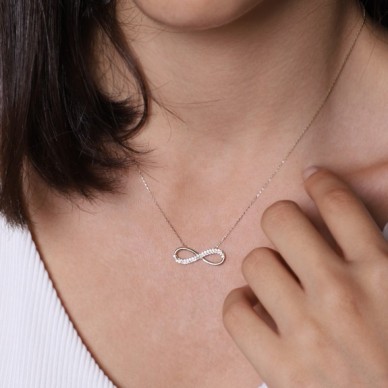 Çift Sıra Taşlı Sonsuzluk 14K Altın Kolye