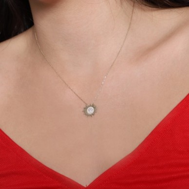 Asimetrik Tasarım Güneş 14K Altın Kolye