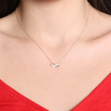 Mini Seri Çift Sıra Taşlı Sonsuzluk 14K Altın Kolye