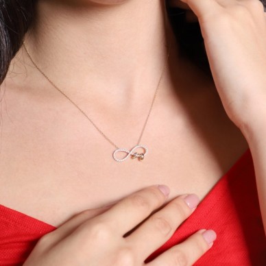 Alyanslı Sonsuzluk 14K Altın Kolye