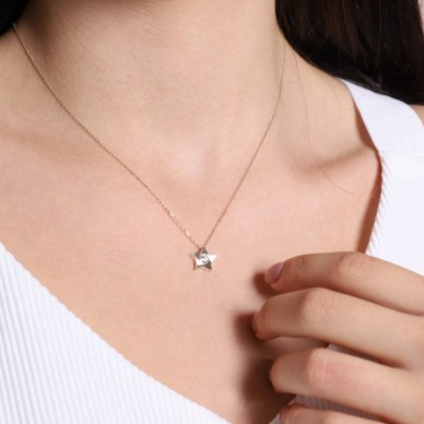 Kalemli Tektaşlı Yıldız 14K Altın Kolye