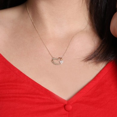 Dizili Kalp 14K Altın Kolye