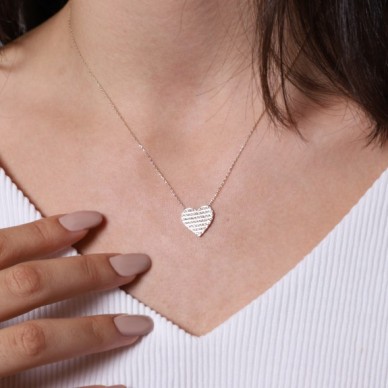 Çizgili Taşlı Kalp 14K Altın Kolye