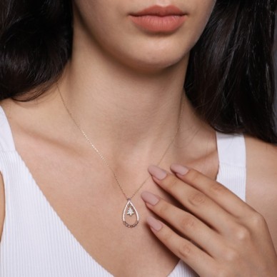 Dorika Toplu Çam Ağacı Sallantılı Damla 14K Altın Kolye