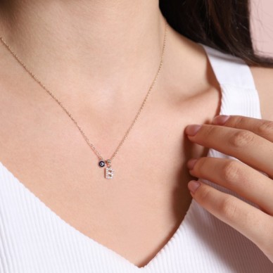 Nazar Boncuklu Mini B Harf 14K Altın Kolye