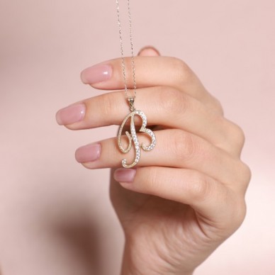 İtalik B Harf 14K Altın Kolye