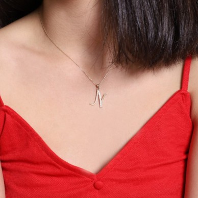 İtalik N Harf 14K Altın Kolye