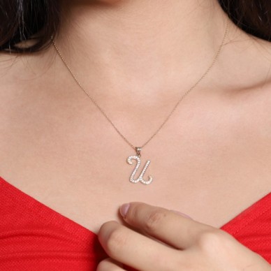 İtalik U Harf 14K Altın Kolye