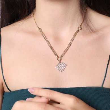 Elmas Figürlü Kalın Zincirli Geometrik 14K Altın Kolye