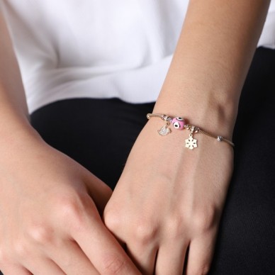 Kuş ve Kar Tanesi Figürlü Kalze 14K Altın Bileklik