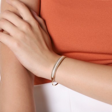 Güverseli Taşlı 14K Altın Kelepçe