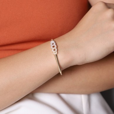 Burgulu Halka Dizayn 14K Altın Kelepçe