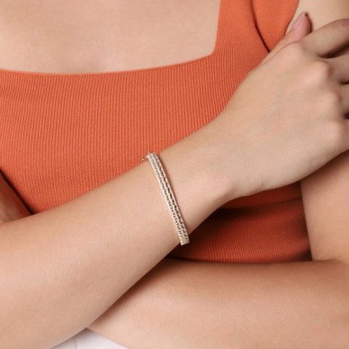 Sıralı Taşlı Ajurlu 14K Altın Kelepçe