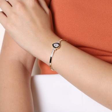 Damla Taşlı Mineli 14K Altın Kelepçe