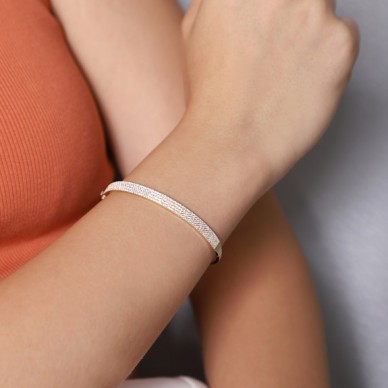 Üç Sıra Taşlı 14K Altın Kelepçe