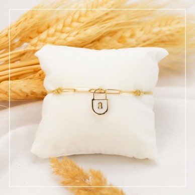 Siyah Mineli Kilit 14K Altın Bileklik