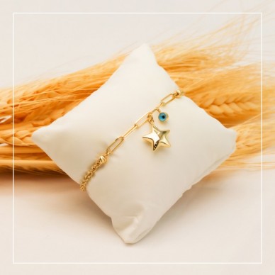 Göz Boncuklu Yıldız 14K Altın Bileklik