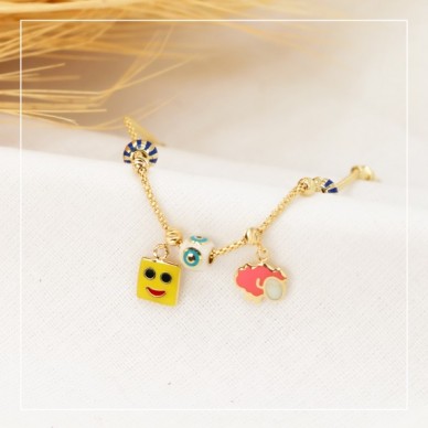 Kuzu Figürlü Nazar 14K Altın Çocuk Bileklik