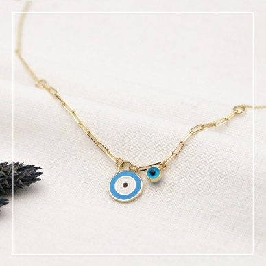 Turkuaz Mineli Göz Boncuklu Nazar 14K Altın Kolye