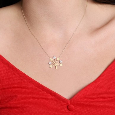 Çınar Yapraklı Ağaç 14K Altın Kolye