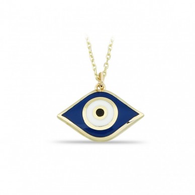 Lacivert Mineli Göz 14 Ayar Kolye