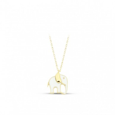 Beyaz Mineli Fil 14 Ayar Kolye