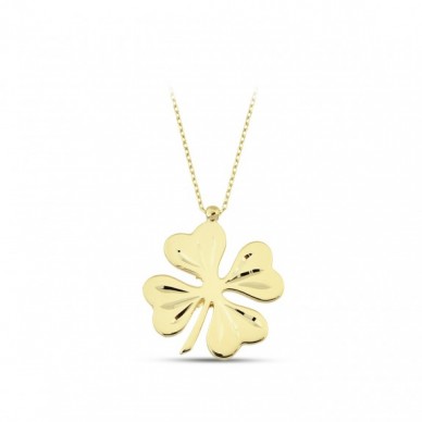 Büyük Boy Dört Yapraklı Yonca 14 Ayar Kolye