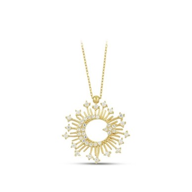 Işıldayan Ay Yıldız 14 Ayar Altın Kolye